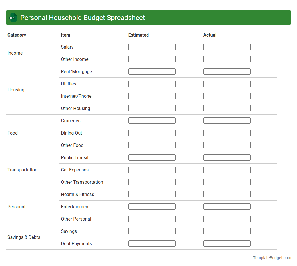 Personal Household Budget Spreadsheet