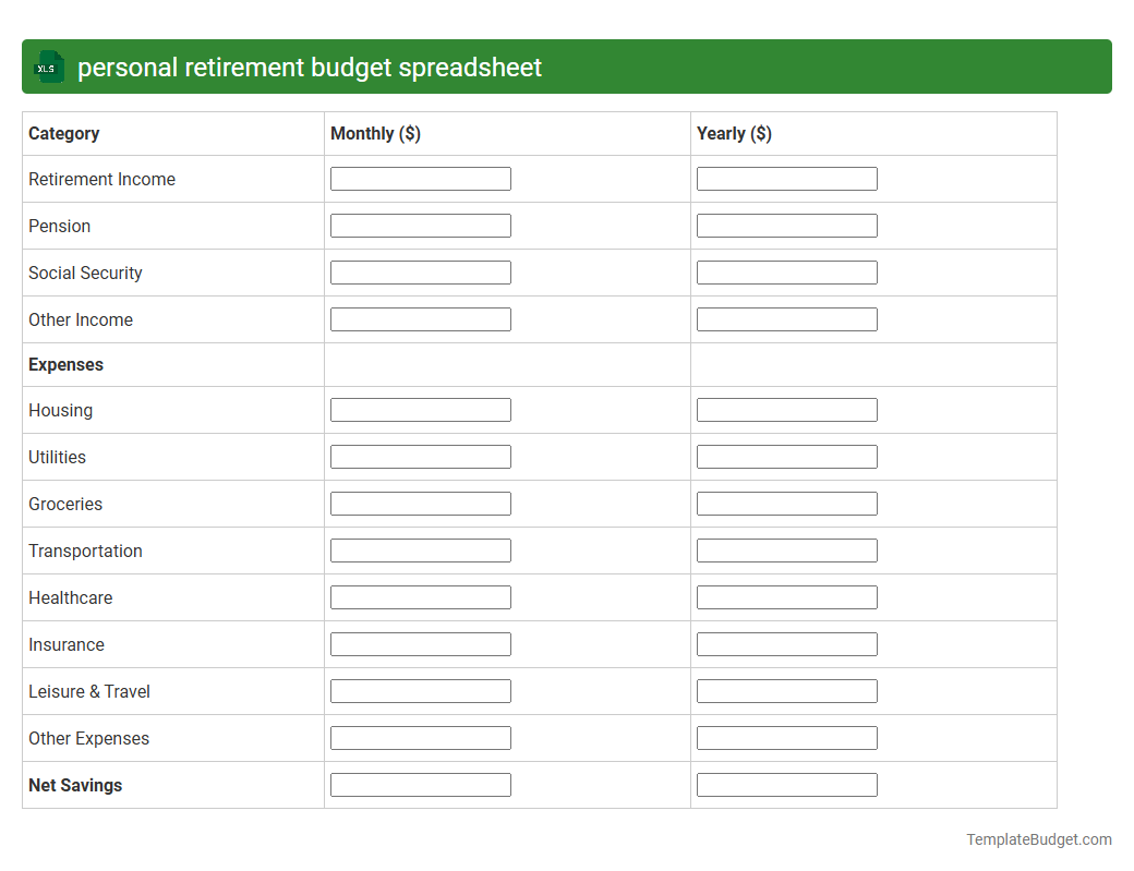 personal retirement budget spreadsheet