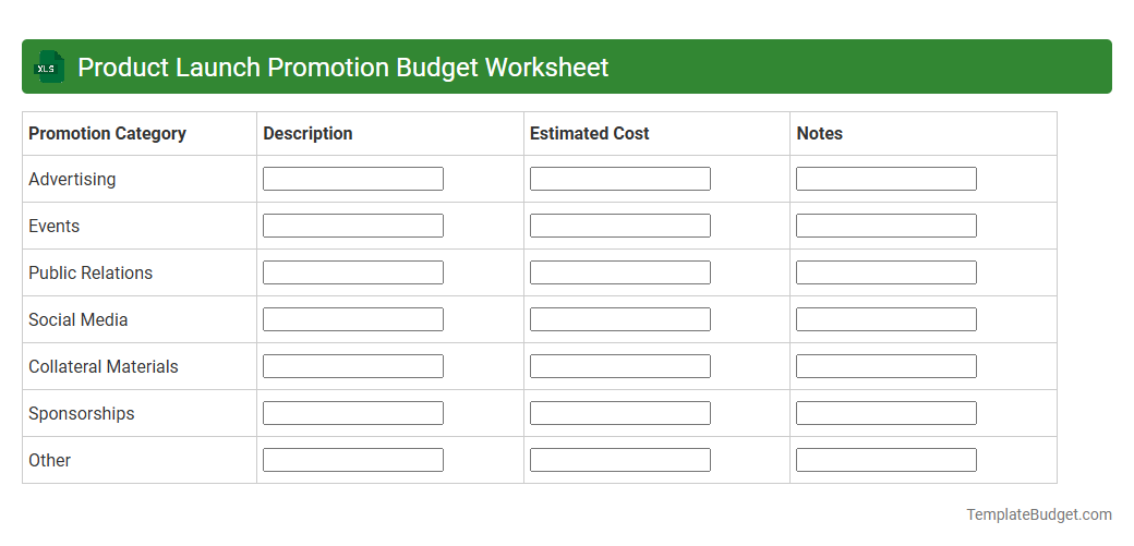 Product Launch Promotion Budget Worksheet