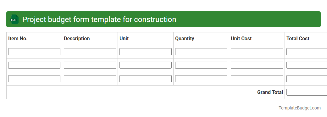 Project budget form template for construction