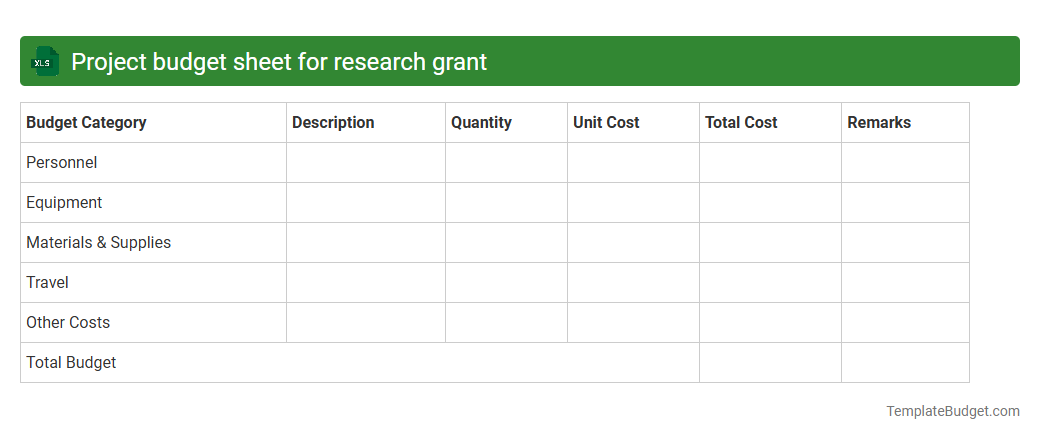 Project budget sheet for research grant