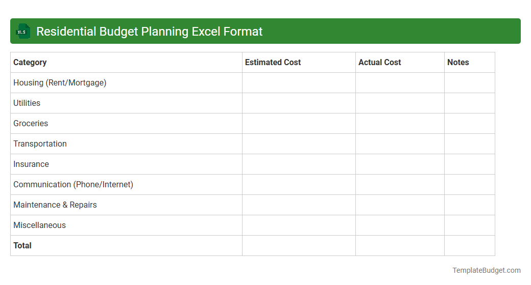 Residential Budget Planning Excel Format