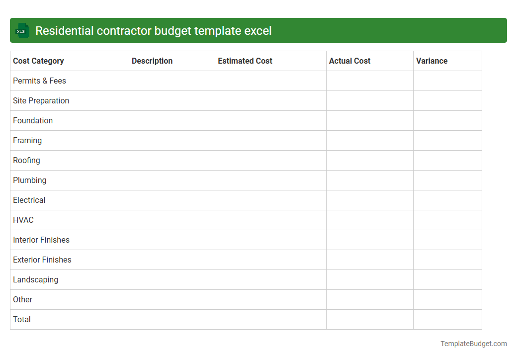 Residential contractor budget template excel