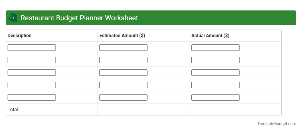 Restaurant Budget Planner Worksheet