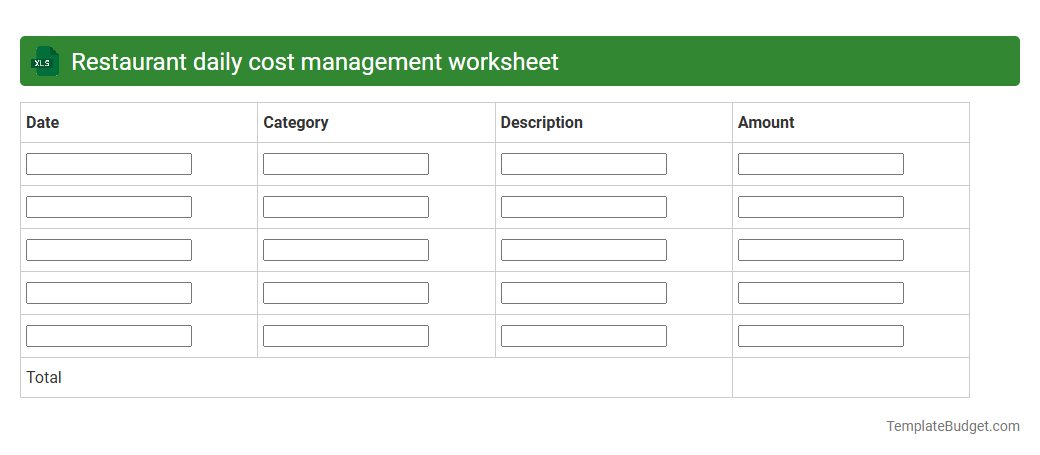 Restaurant daily cost management worksheet