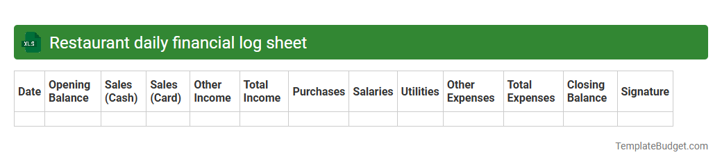 Restaurant daily financial log sheet