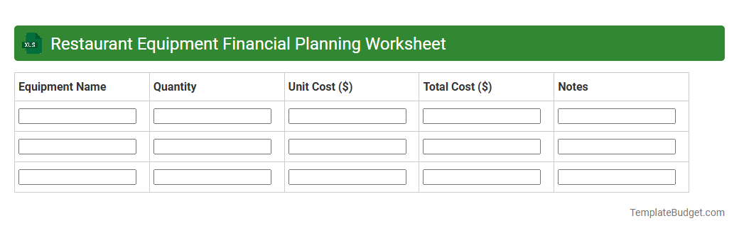 Restaurant Equipment Financial Planning Worksheet
