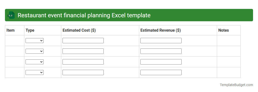 Restaurant event financial planning Excel template