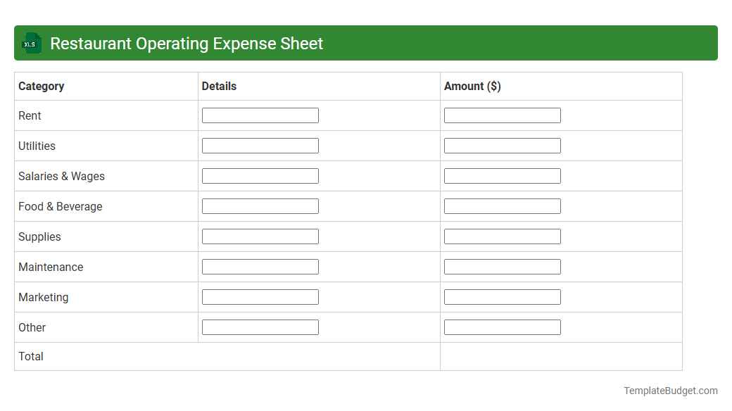 Restaurant Operating Expense Sheet