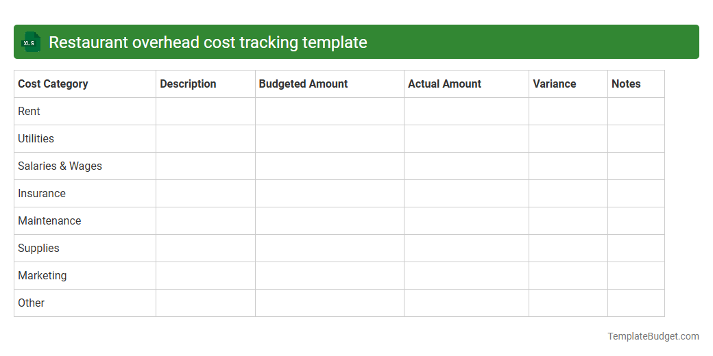 Restaurant overhead cost tracking template