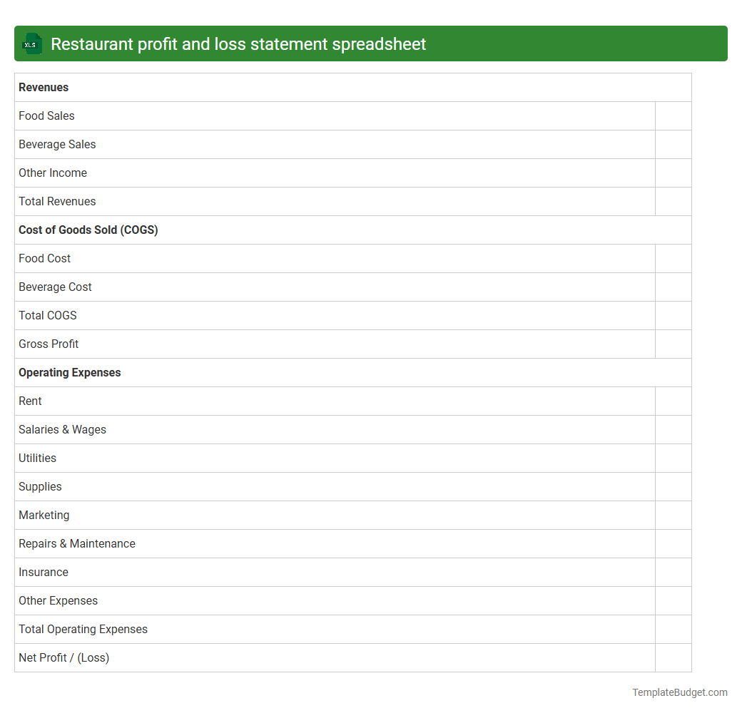 Restaurant profit and loss statement spreadsheet