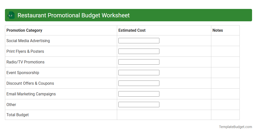 Restaurant Promotional Budget Worksheet