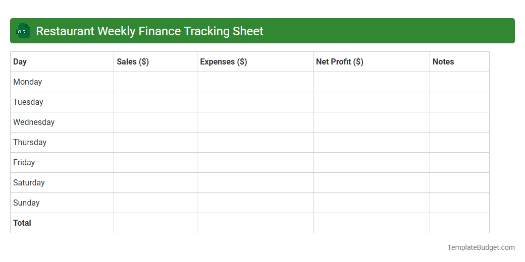 Restaurant Weekly Finance Tracking Sheet