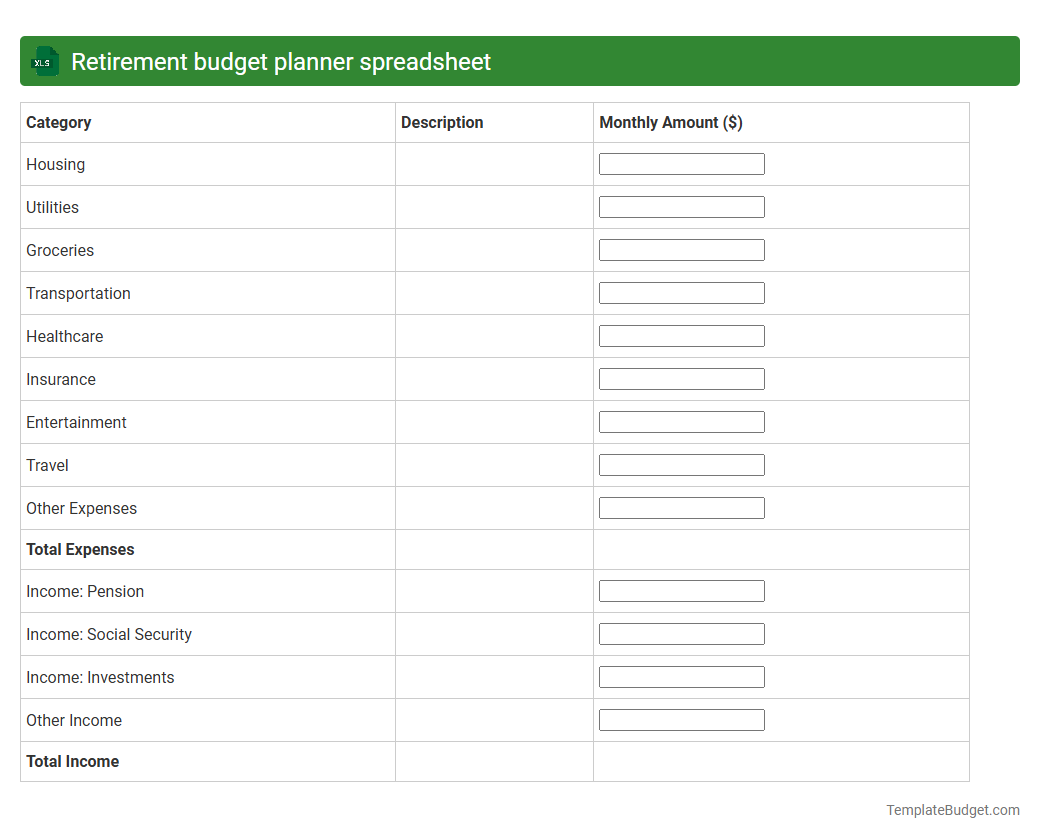 Retirement budget planner spreadsheet
