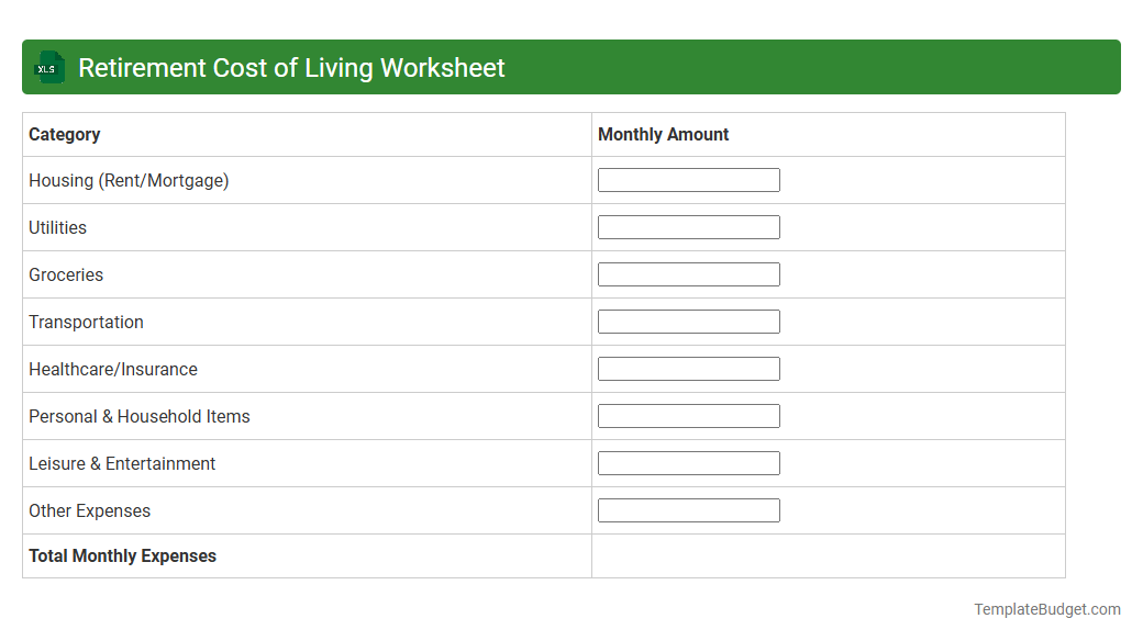 Retirement Cost of Living Worksheet