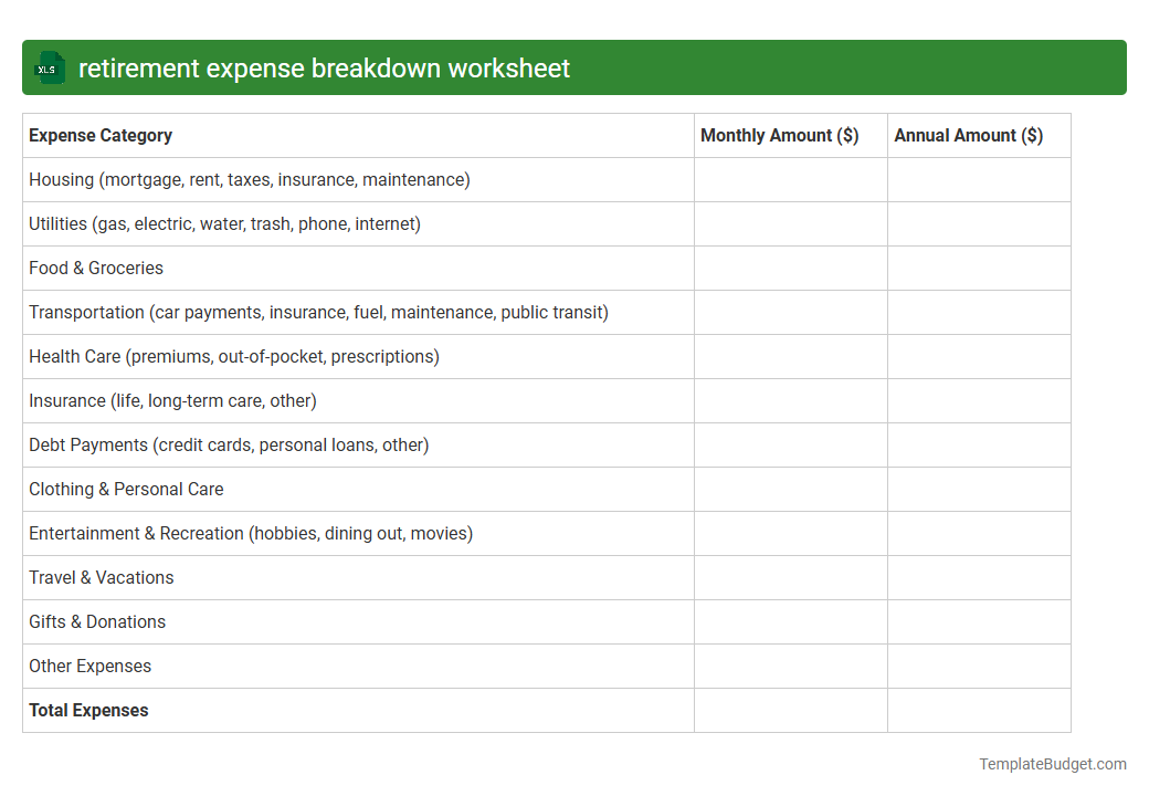 retirement expense breakdown worksheet