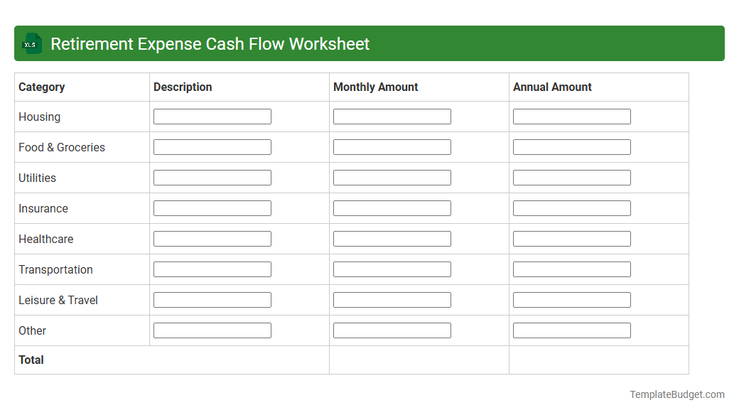 Retirement Expense Cash Flow Worksheet