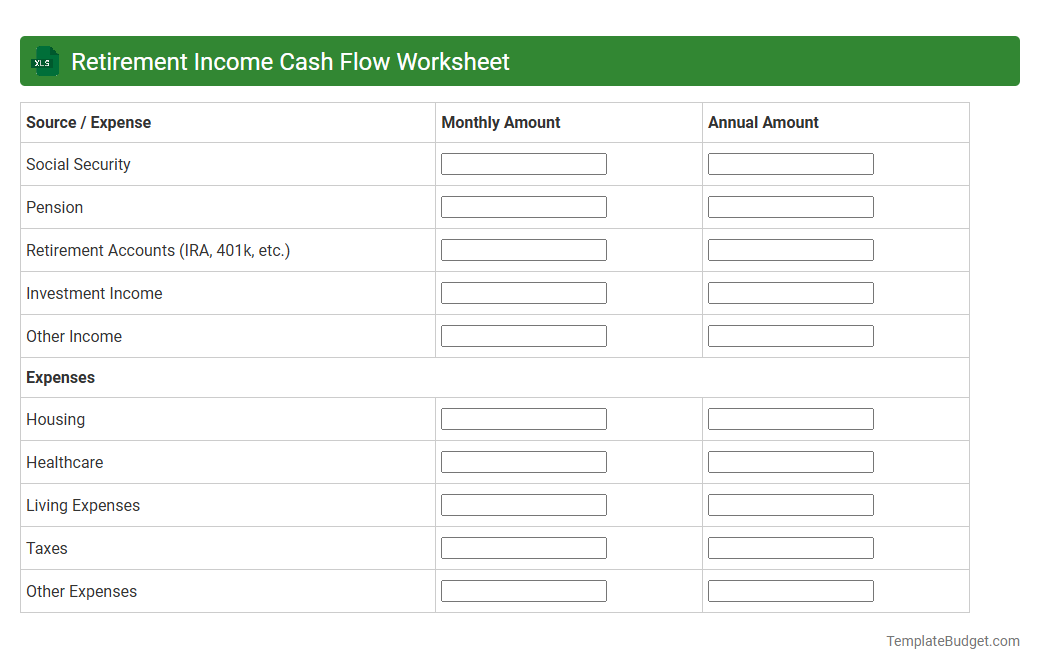 Retirement Income Cash Flow Worksheet