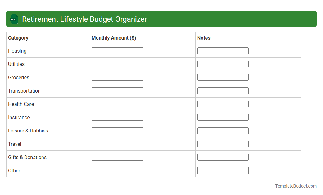 Retirement Lifestyle Budget Organizer