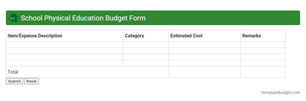 School Physical Education Budget Form