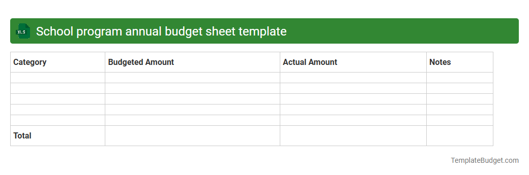 School program annual budget sheet template