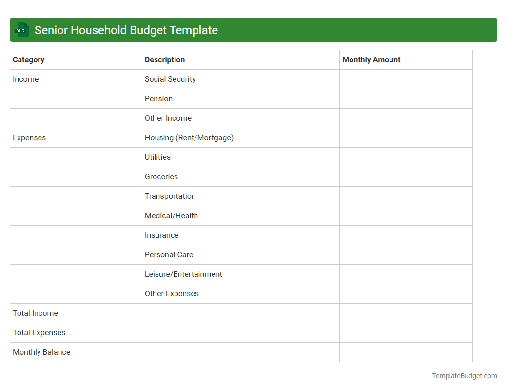Senior Household Budget Template