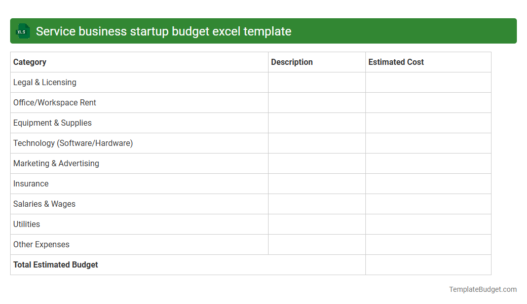 Service business startup budget excel template