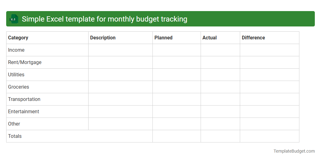 Simple Excel template for monthly budget tracking