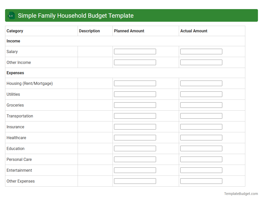 Simple Family Household Budget Template