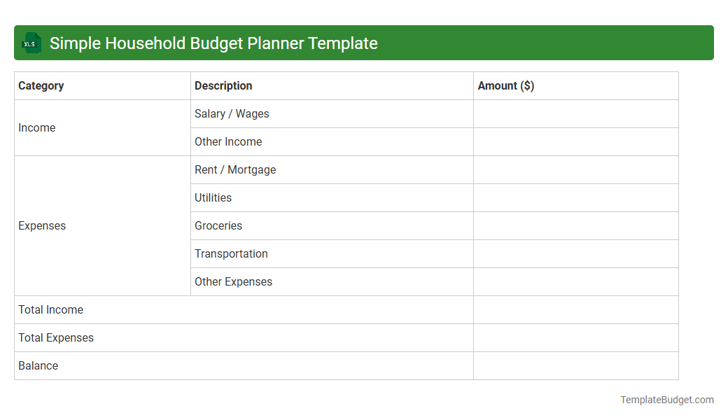 Simple Household Budget Planner Template