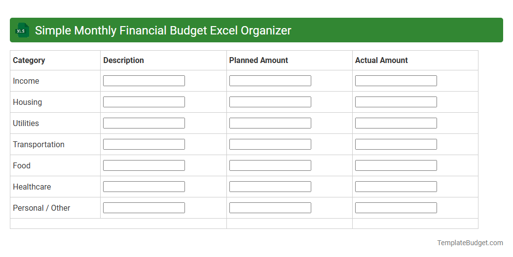 Simple Monthly Financial Budget Excel Organizer