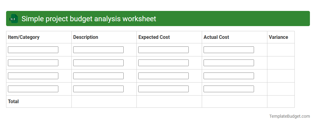 Simple project budget analysis worksheet