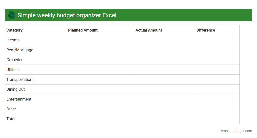 Simple weekly budget organizer Excel