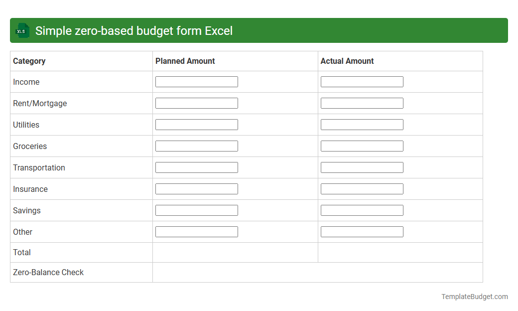Simple zero-based budget form Excel
