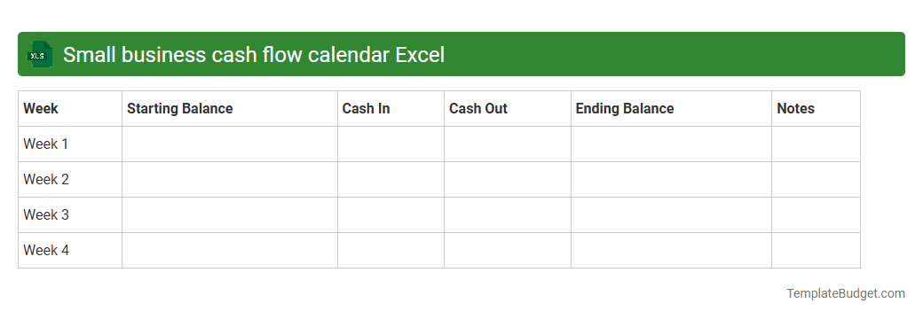 Small business cash flow calendar Excel