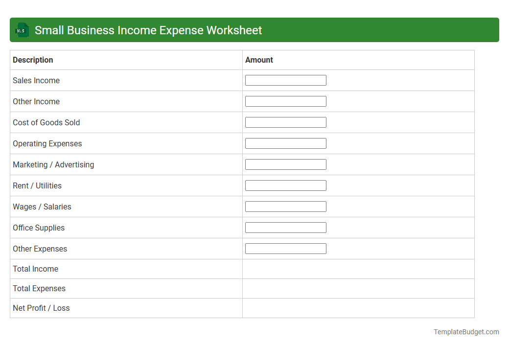 Small Business Income Expense Worksheet