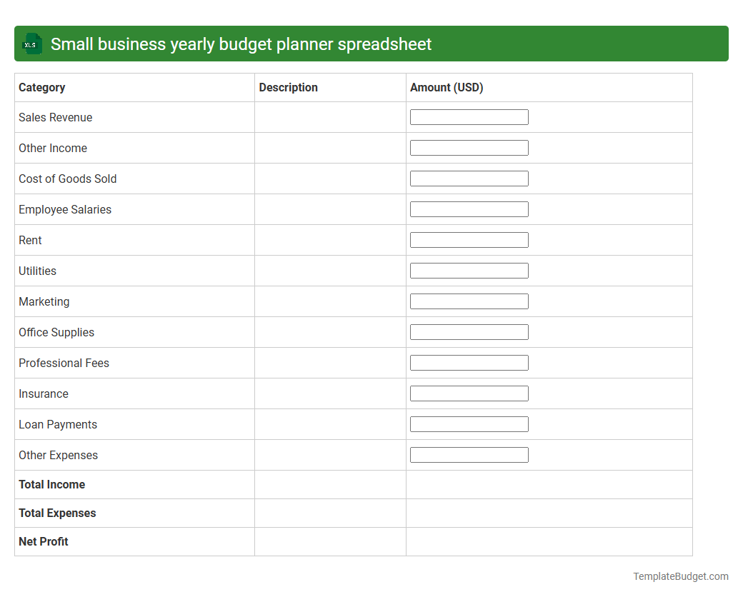 Small business yearly budget planner spreadsheet