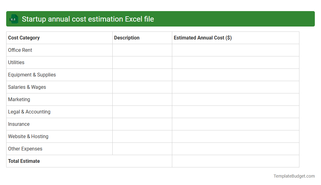 Startup annual cost estimation Excel file