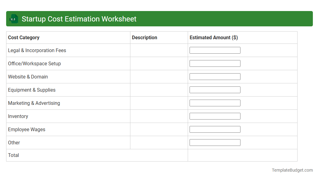 Startup Cost Estimation Worksheet