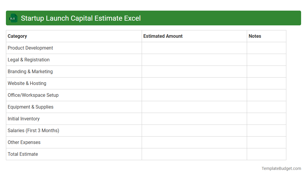 Startup Launch Capital Estimate Excel