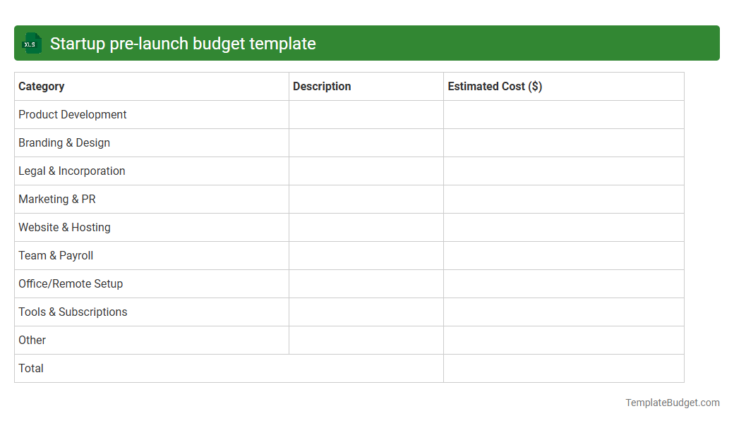 Startup pre-launch budget template