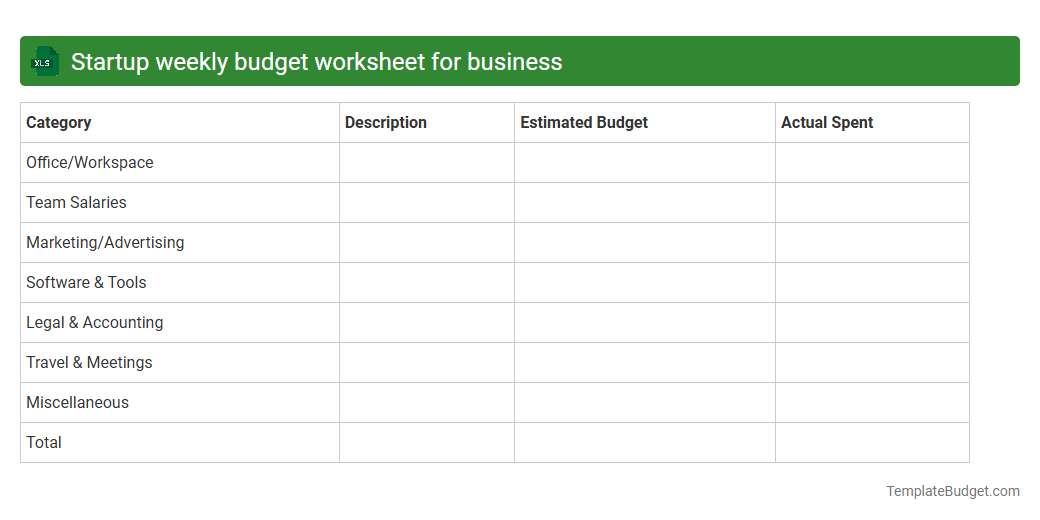 Startup weekly budget worksheet for business