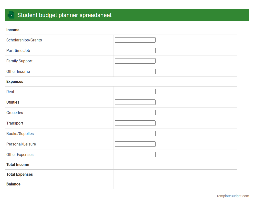 Student budget planner spreadsheet