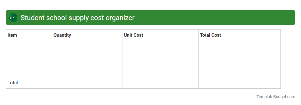 Student school supply cost organizer