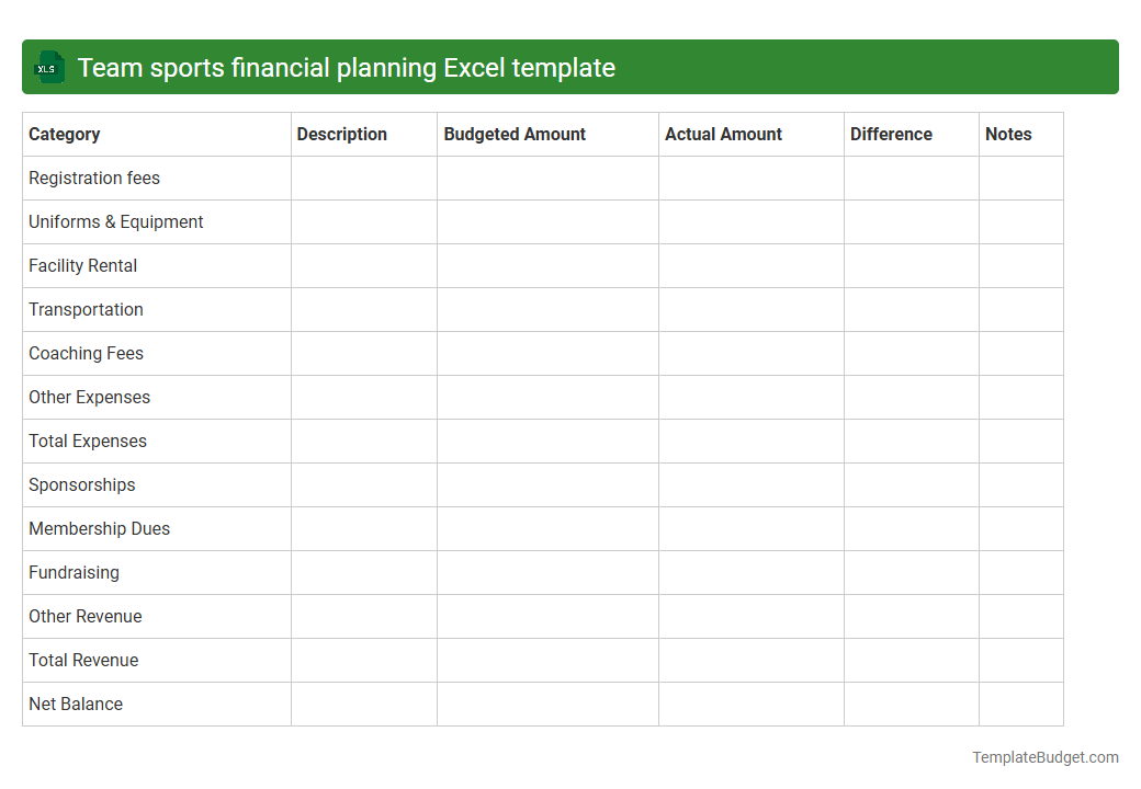 Team sports financial planning Excel template