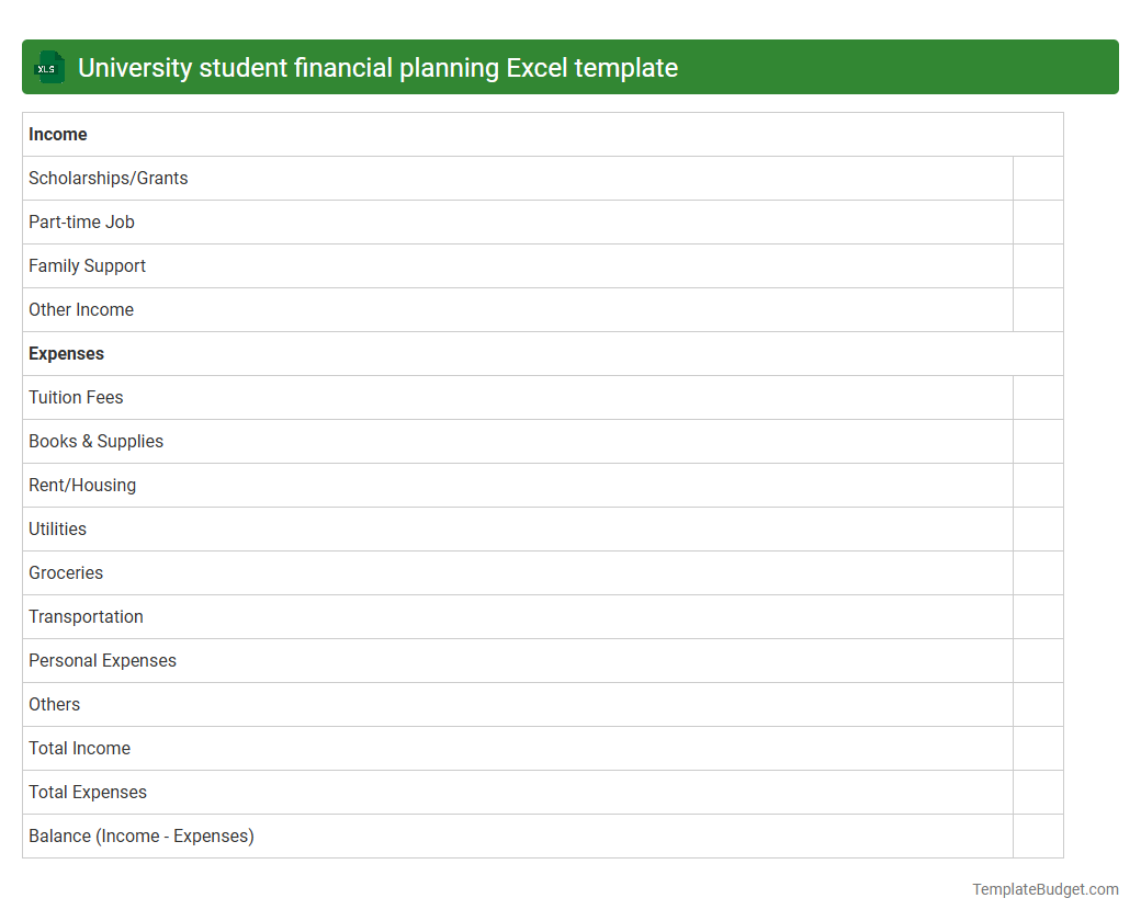 University student financial planning Excel template