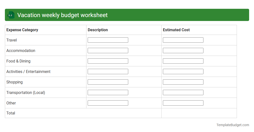 Vacation weekly budget worksheet