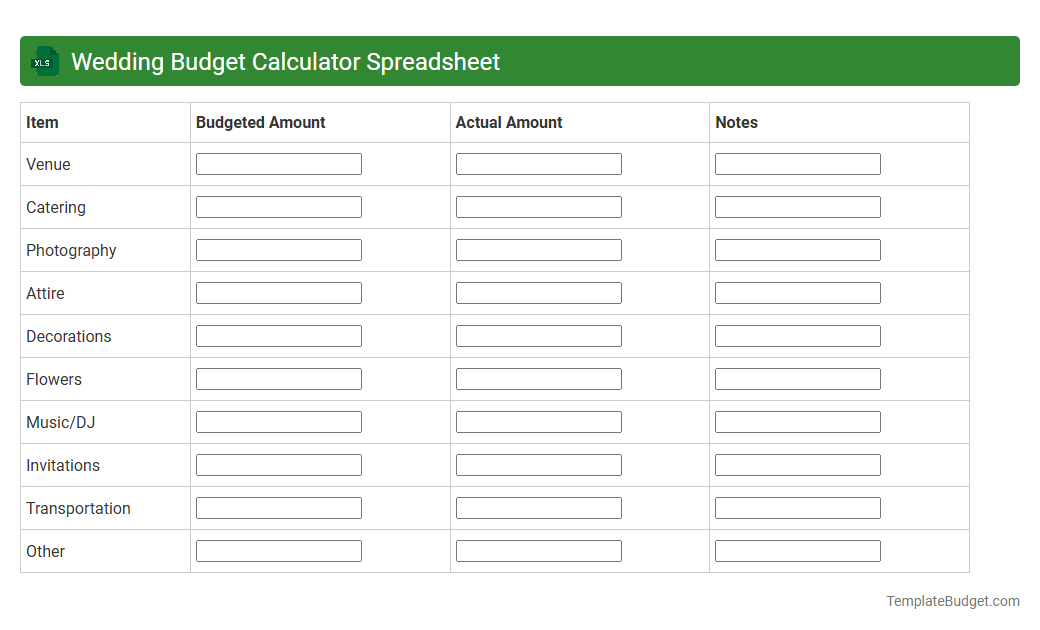 Wedding Budget Calculator Spreadsheet