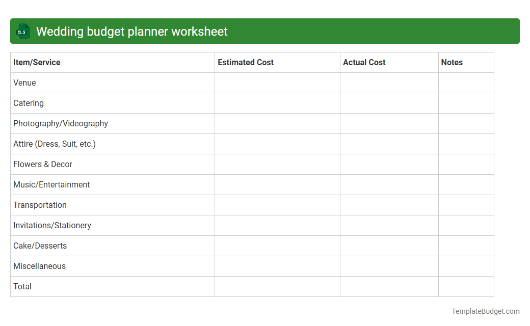 Wedding budget planner worksheet