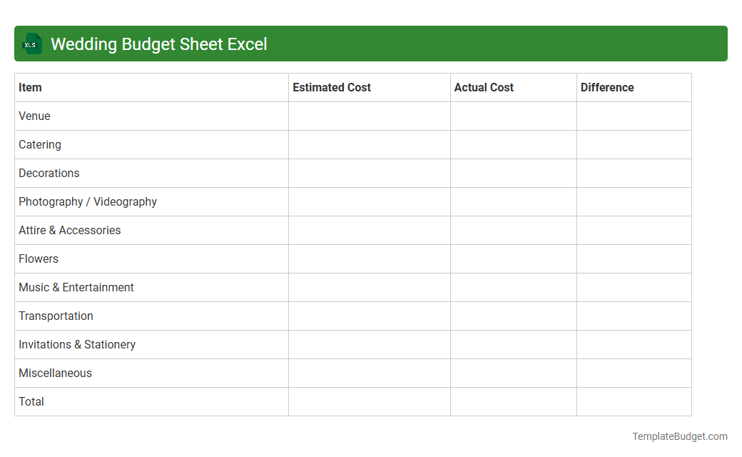 Wedding Budget Sheet Excel